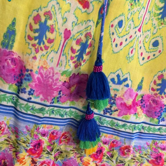 Ruby Yaya Top Womens Small Floral Rhinestone Tassel Resort Art to Wear Boho S - Picture 6 of 12